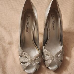 Lulu Townsend silver leather mother of the bride heels